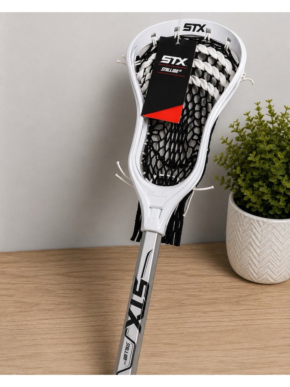 STX Stallion 50 Lacrosse Stick Complete White Black Mesh Attack Midfield